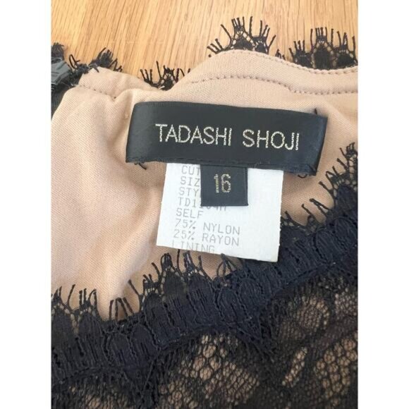 Tadashi Shoji Womens Bodycon Lace Lined Black Evening Dress Cap Sleeve US 16 - Picture 7 of 16